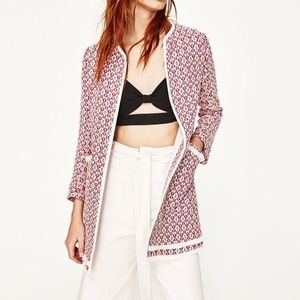 ZARA Red Jacket - Long Casual Dress Coat - Moroccan Print